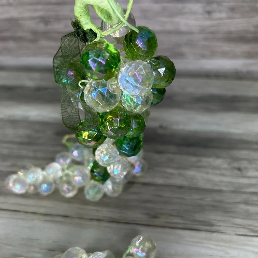 Lucite Grape Clusters Faceted Clear Green Lot Acrylic Faux Fruit Vintage MCM